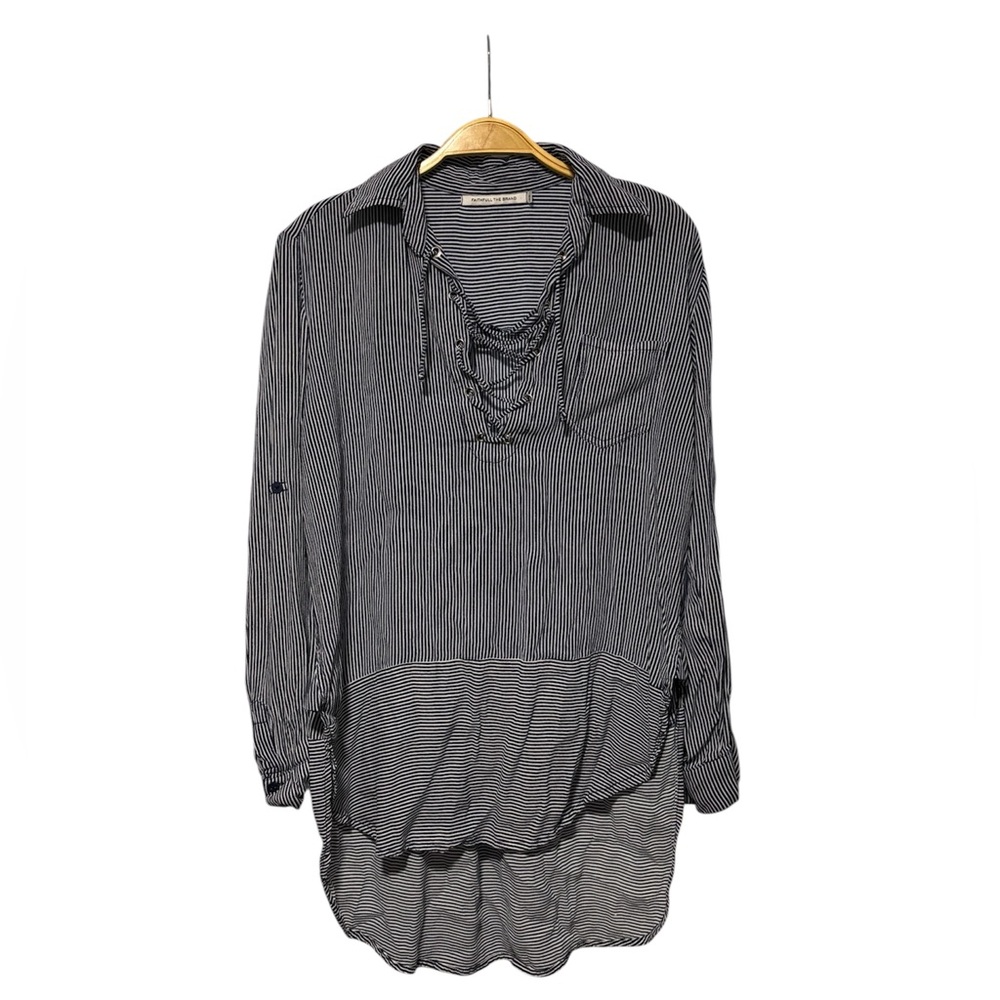 FAITHFULL THE BRAND Stevie Striped Tie Lace Hi-Lo Tunic Top Shirt XS